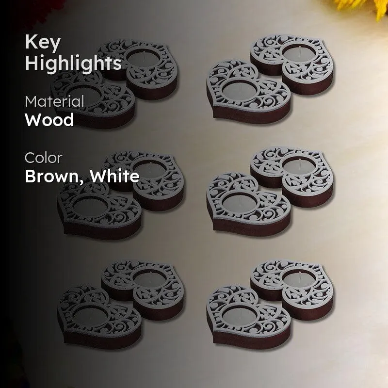 Intricate Heart Wood Tea Light Holder (Black) - Set Of Twelve media 2