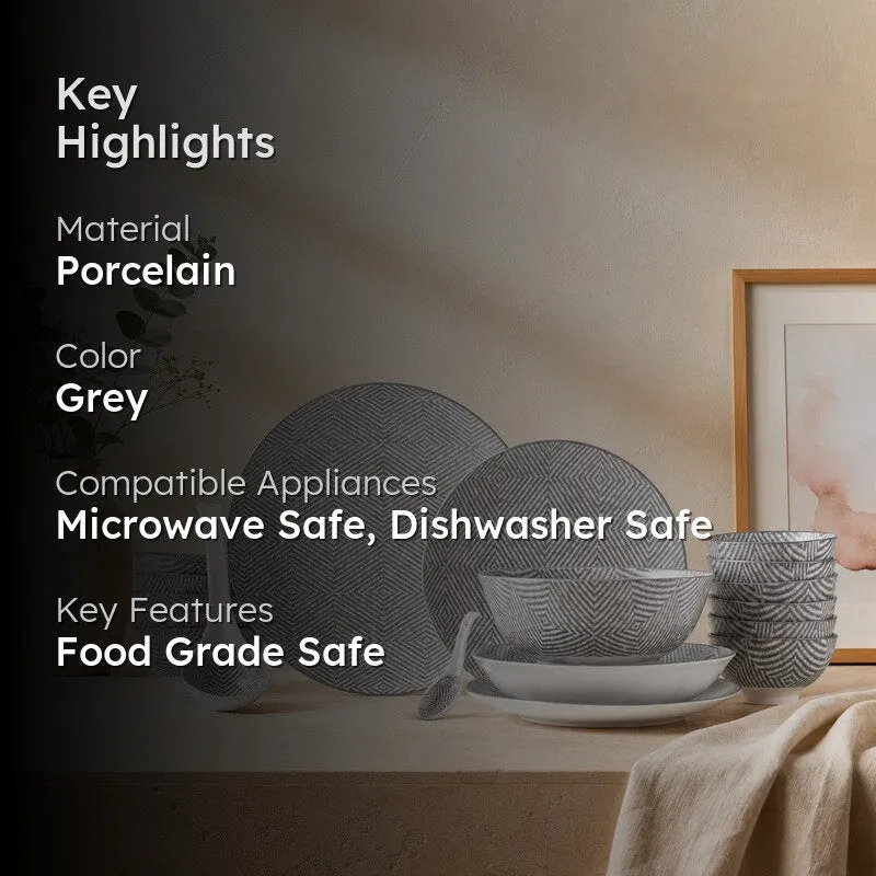 DineCrest Porcelain Dinner Set (Grey) - 35 Piece Set media 2