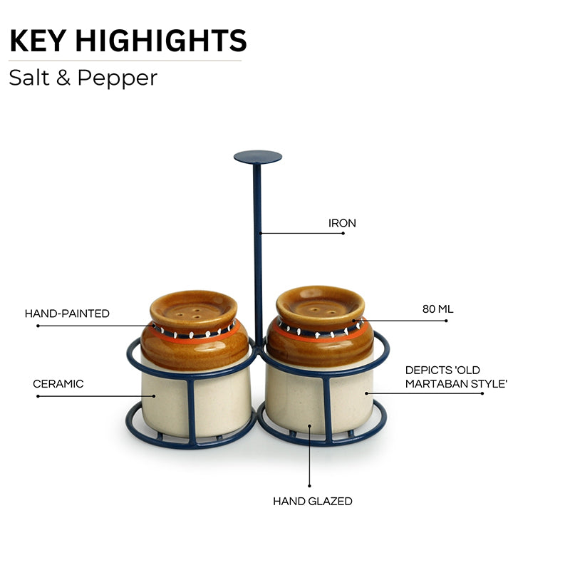 Bharani Ceramic Salt & Pepper Shaker With Iron Holder (80 mL Each) - Three Piece Set media 5
