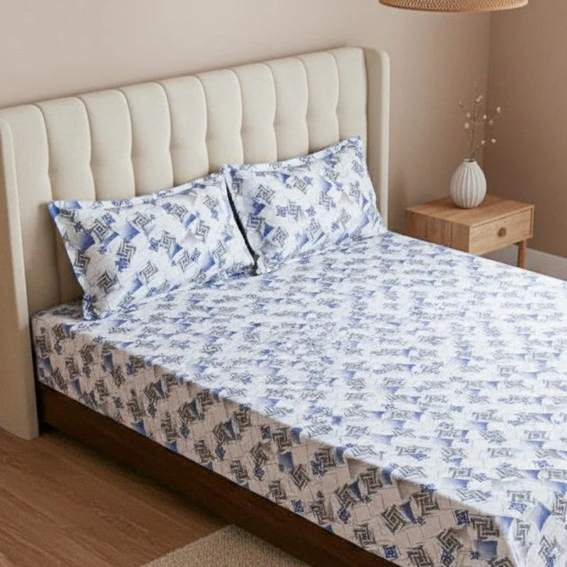 Borva Geometric Cotton Bedsheet (Blue) - 180 TC media 3