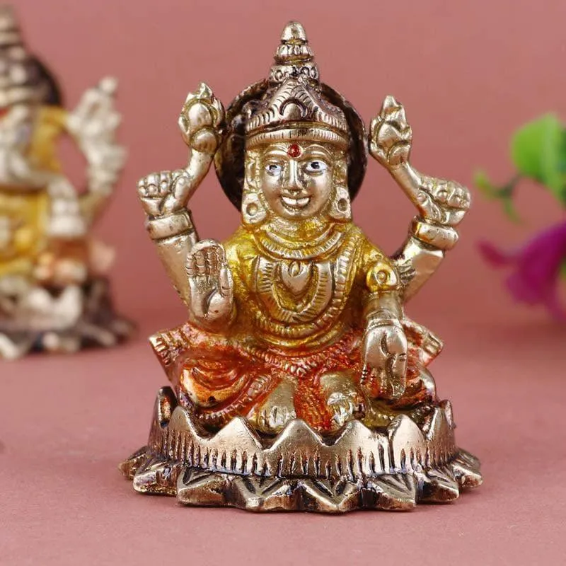 Devotional Lakshmi Ganesha Brass Idol media 3