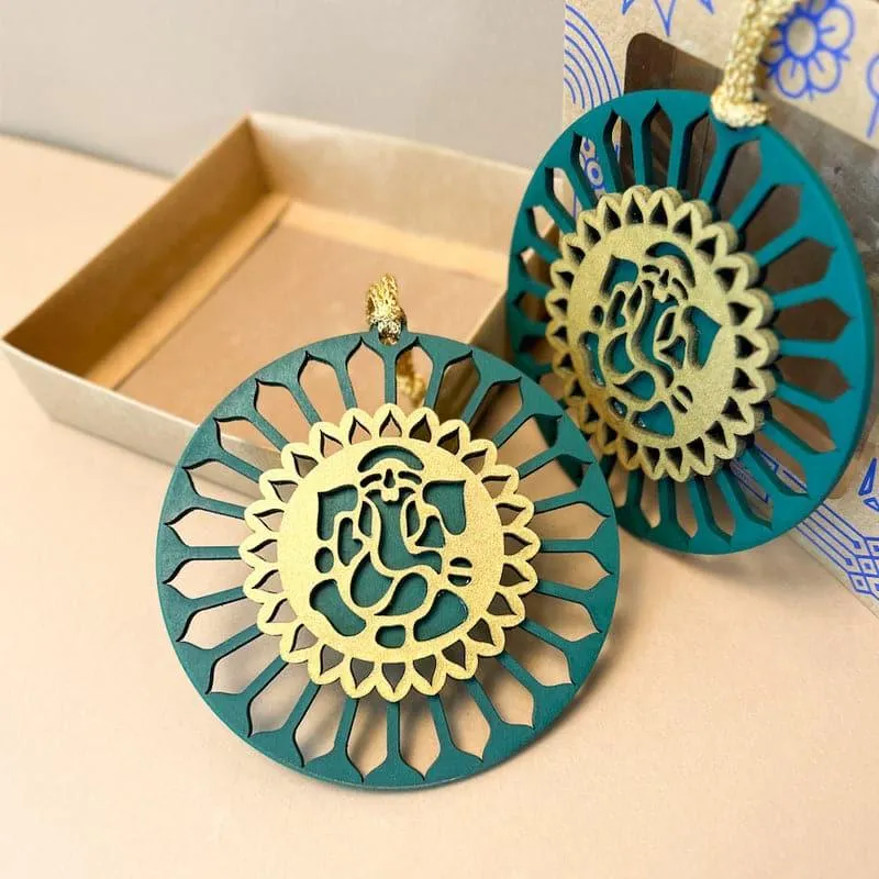 Ganesha Mandala Wall Hanging - Set Of Two media 1