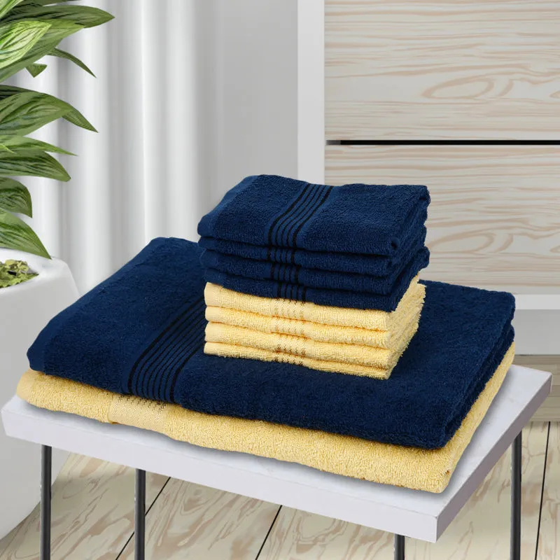 Comfora Bath & Face Towel Set (Blue,Yellow) - Ten Piece Set media 1
