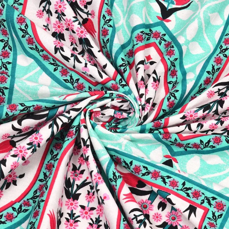 Rangza Cotton Bedsheet (Green,Pink) - 240 TC media 5