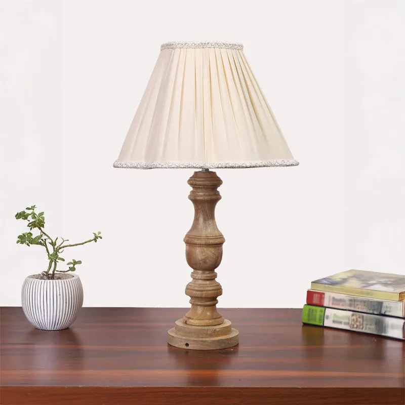 Pleatra I Carve Wooden Table Lamp - Ivory,Brown media 3