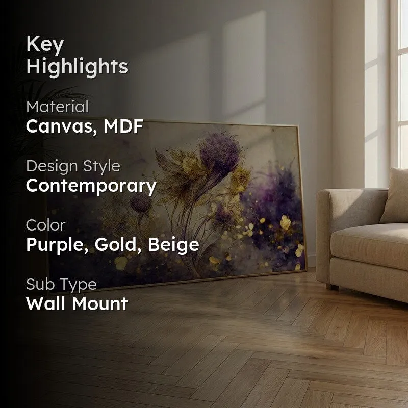 Amethyst Floral Canvas Wall Painting With Frame media 2