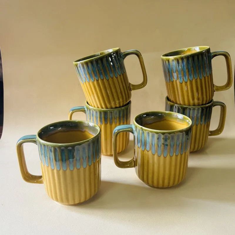 Ceramic Coffee Mug (Mustard,300 mL Each) - Set Of Six media 4