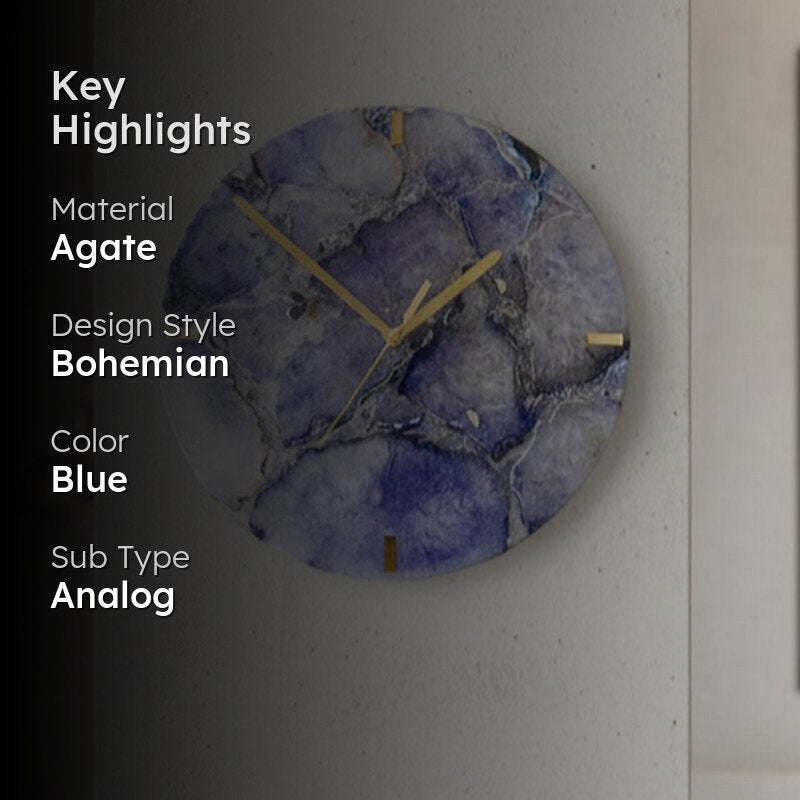 Obelia Handcrafted Agate Wall Clock - Blue media 2