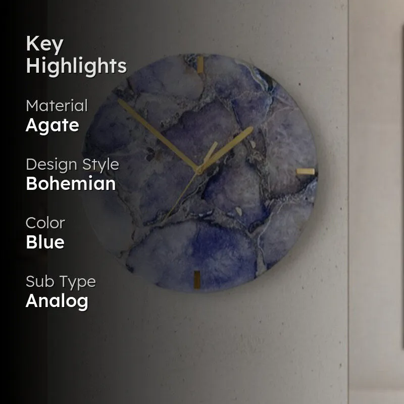 Obelia Handcrafted Agate Wall Clock - Blue media 2