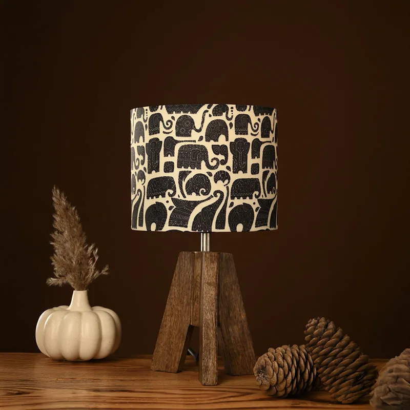 Elephanta Print Tripod Fabric Table Lamp - Ivory media 3