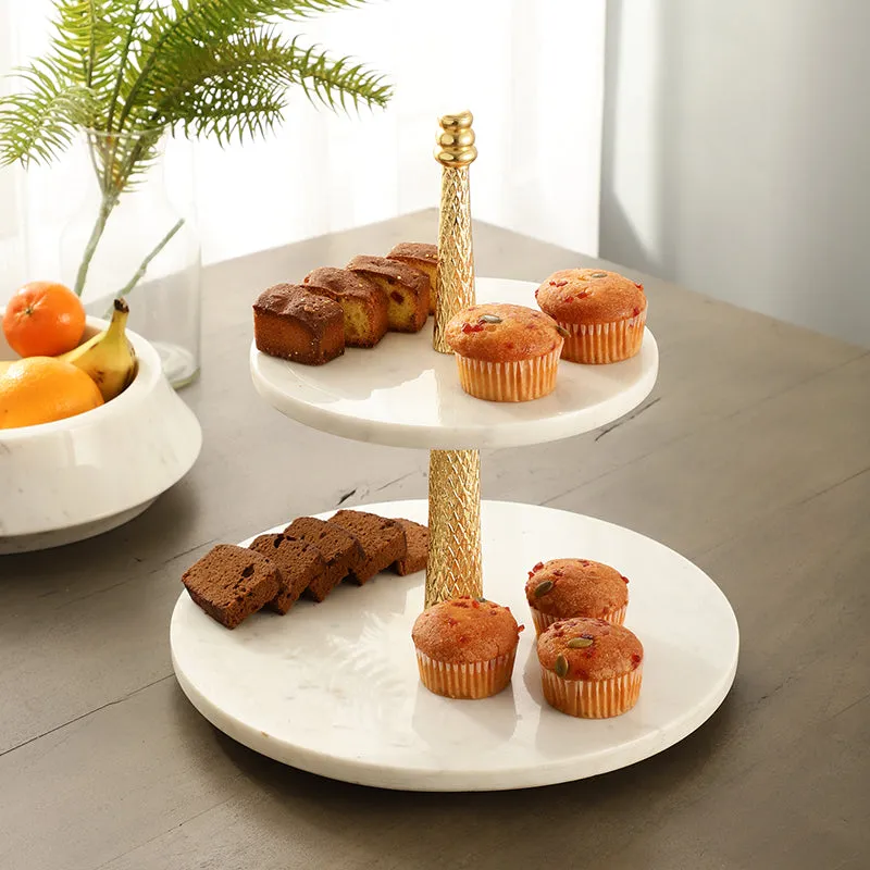 Malach Two Tiered Marble Platter - Gold media 1