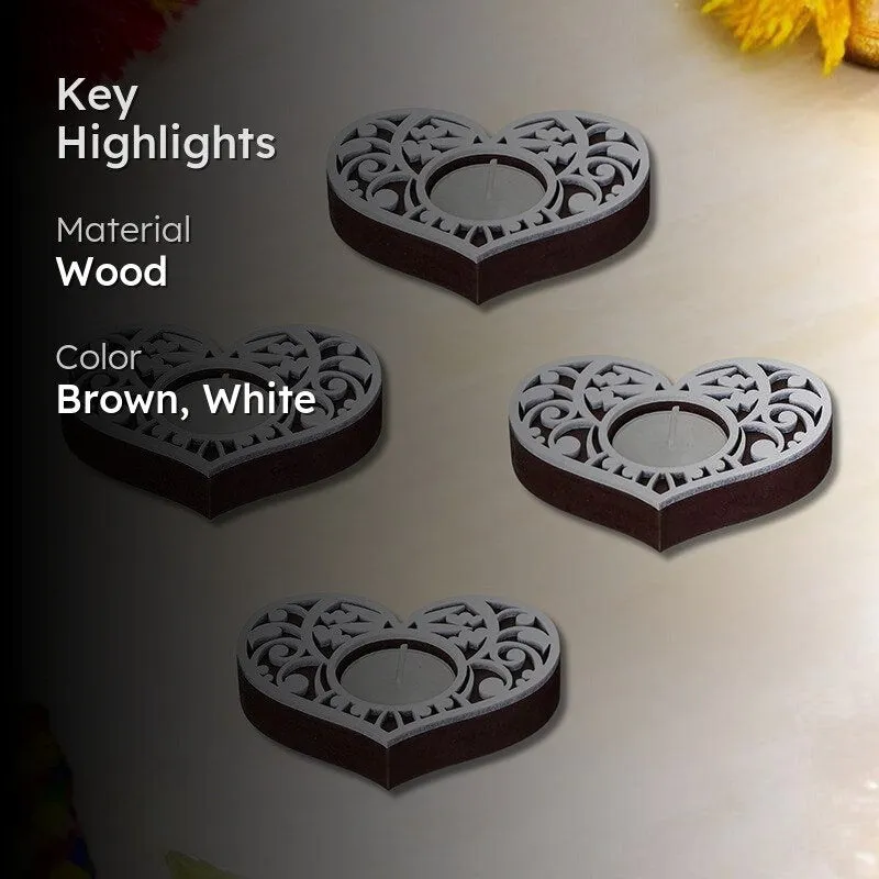 Intricate Heart Wood Tea Light Holder (Black) - Set Of Four media 2