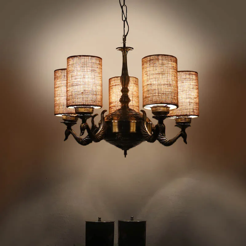 Taruna Cylindrical Golden Antique Ceiling Lamp media 1