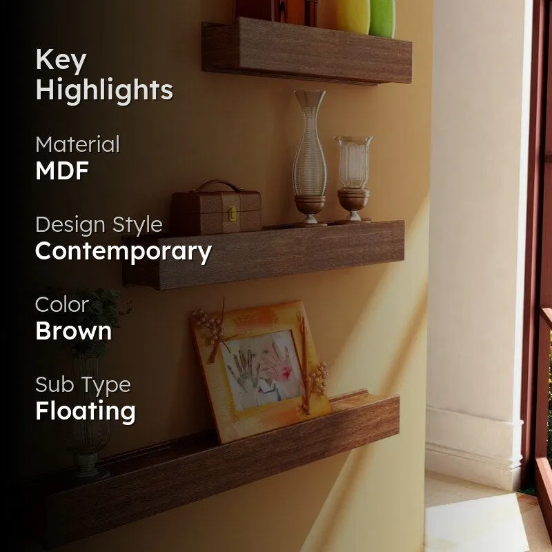 Curio Collector Wall Shelf - Brown - Set Of Three media 2