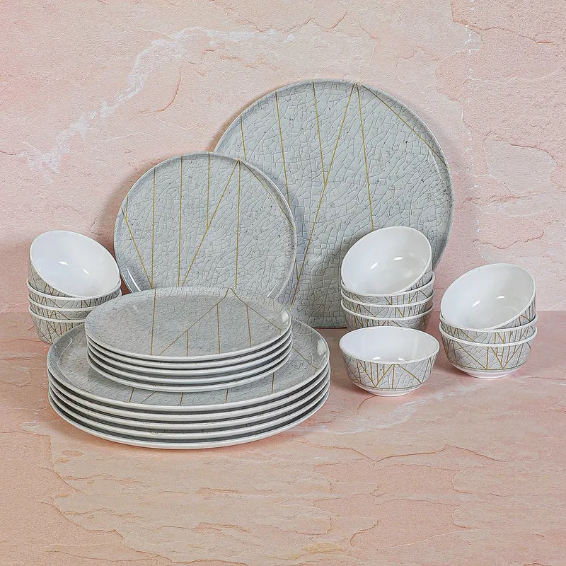 Crackle Chrome Melamine Dinner Set (Grey) - 24 Piece Set media 1