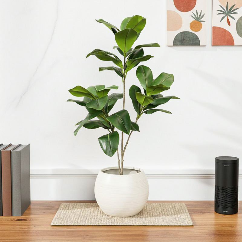 FleurSoft Artificial Fiddle Fig Plant With Black Plastic Pot