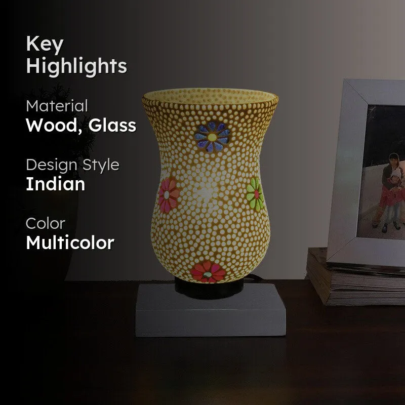 Luxyn Mosaic Glass Table Lamp With Wooden Base - Multicolor media 2