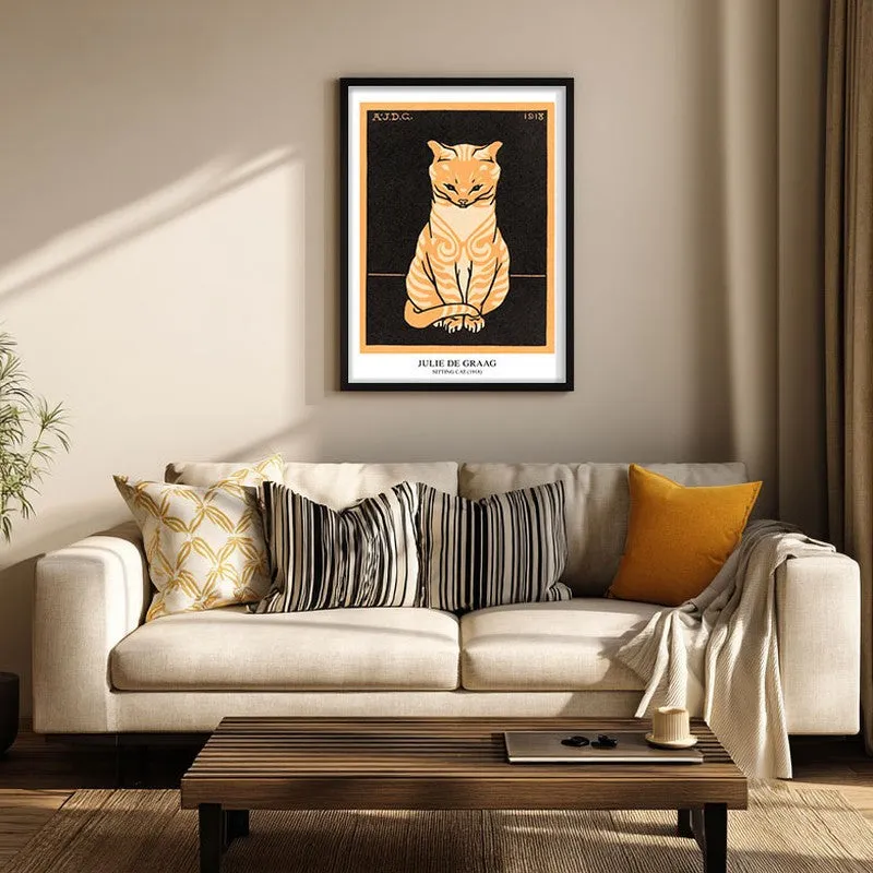 Sitting Cat Julie De Graag Archival Canvas Wall Painting - Black Frame media 3