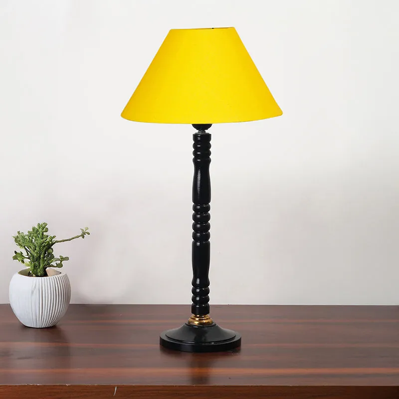 Glow Mesa Table Lamp With Carved Wooden Base - Yellow,Black media 3