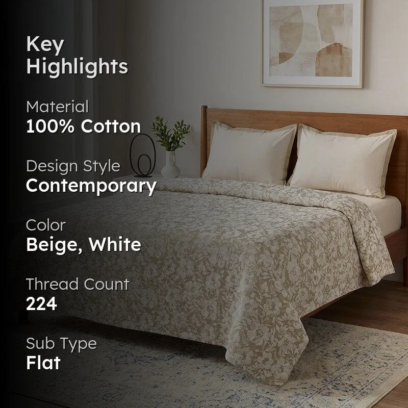 Blossom Breeze Cotton Bedsheet (Beige) - 224 TC media 2