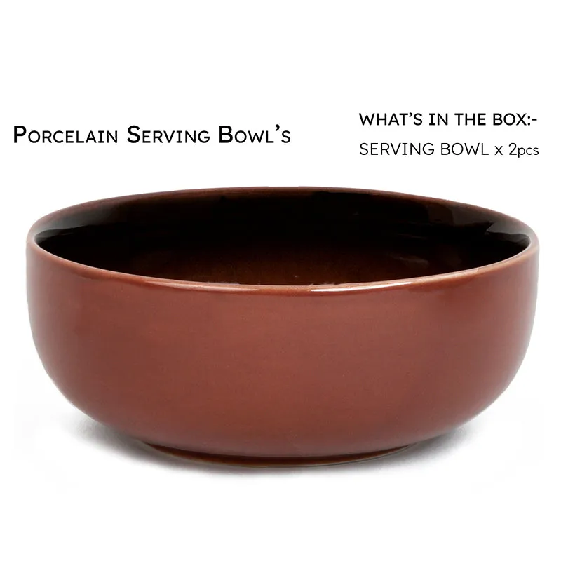 Caspian Porcelain Snack Bowl (Brown/850 mL) - Set Of Two media 3