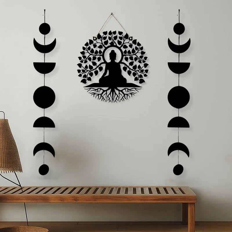 Buddha With Phases Of Moon Iron Wall Accent - Set Of Three media 1