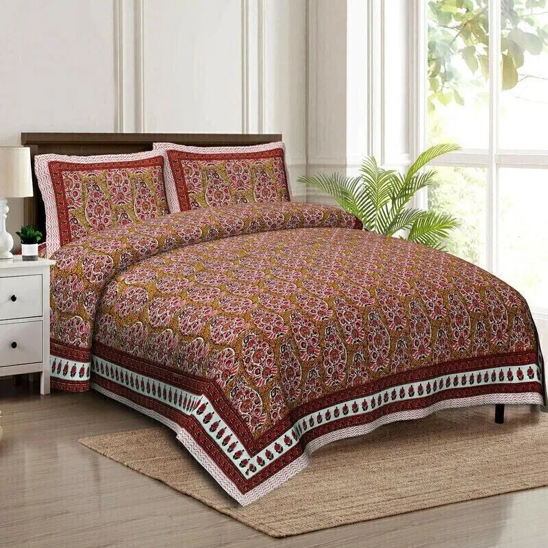 Floray Cotton Bedsheet (Maroon,White) - 240 TC media 3