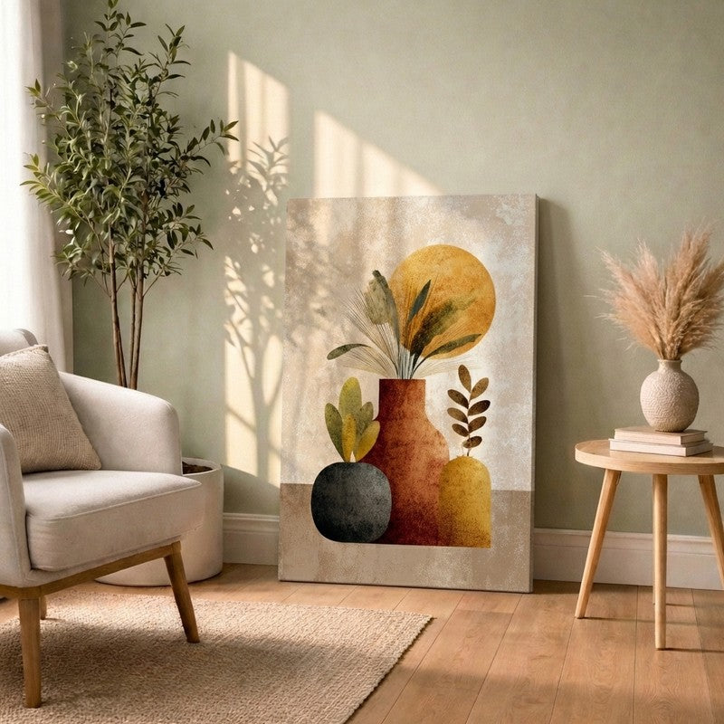 Abstract Vase & Foliage Canvas Wall Art