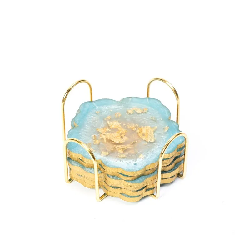 Celeste Crystal Coaster With Stand (Blue,White) - Seven Piece Set media 4