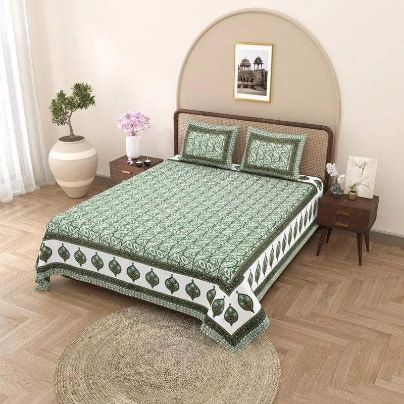 Mridula Ethnic Printed Cotton Bedsheet (Green) - 140 TC media 3