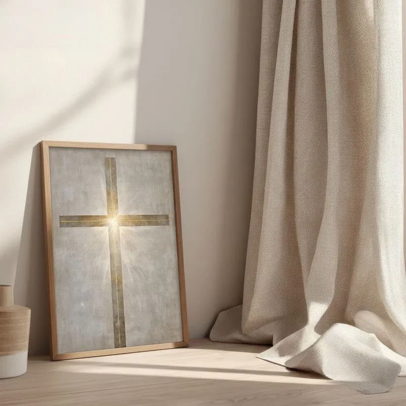 Lumen Cross Wall Painting With Brown Frame media 3