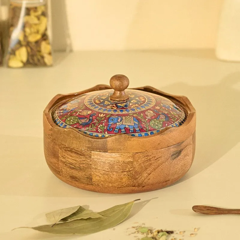 Mithila Wooden Masala Box with 7 Containers - Nine Piece Set media 3