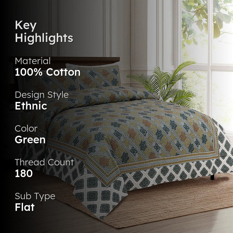 Karna Ethnic Cotton Bedsheet (Green) - 180 TC media 2