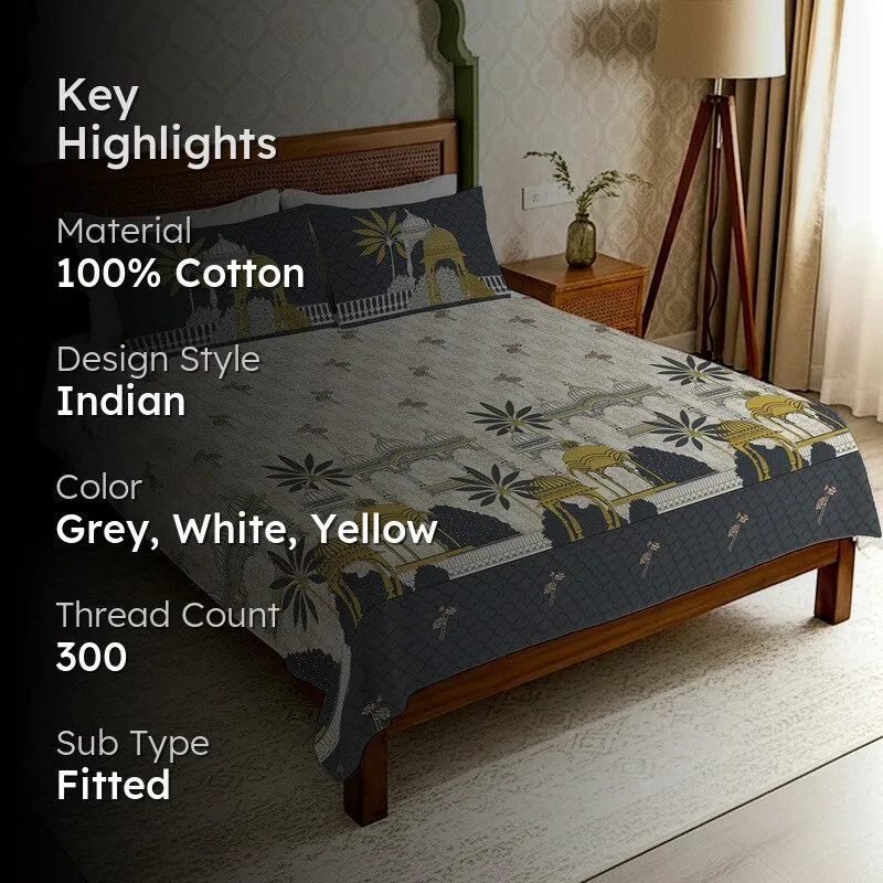 Urban Space Heritage Touch Fitted Cotton Bedsheet (Navy) - 300 TC media 2
