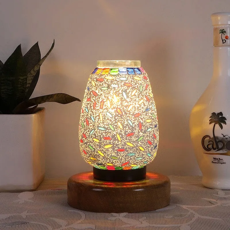 Flazora Glass Table Lamp With Wooden Base - Multicolor media 3