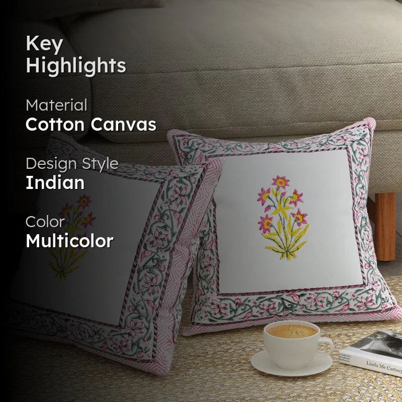 Basanti Bloom Jaipuri Block Print Cushion Cover - Set Of Two media 2