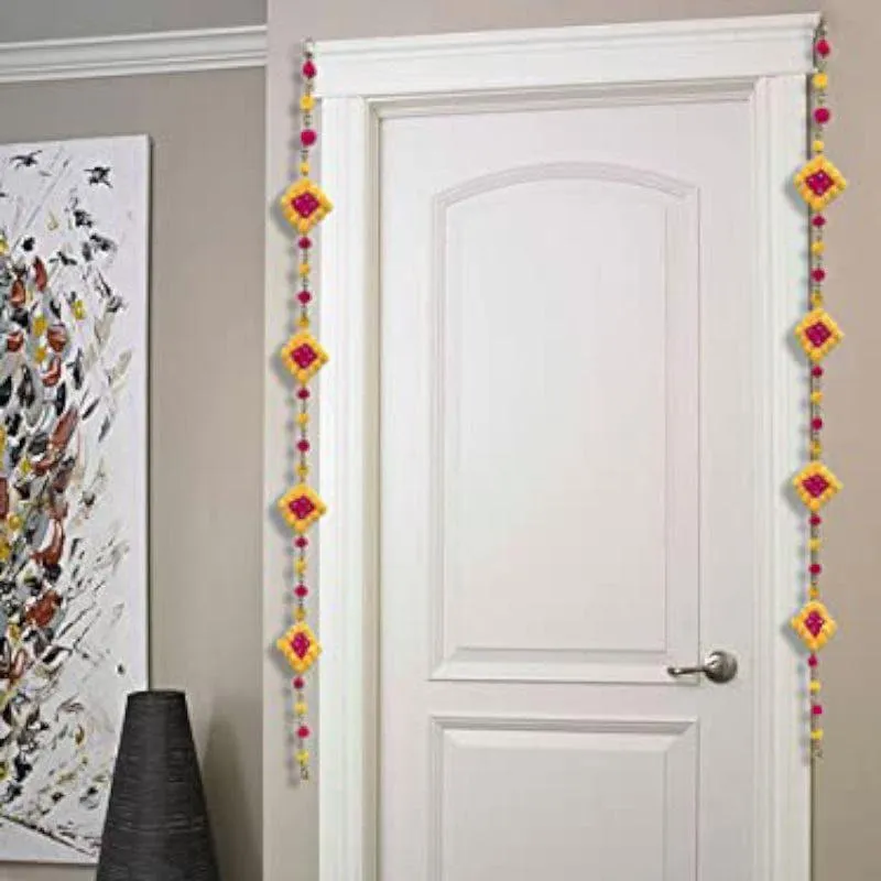 Pompom Toran (Pink & Yellow) - Set Of Two media 1