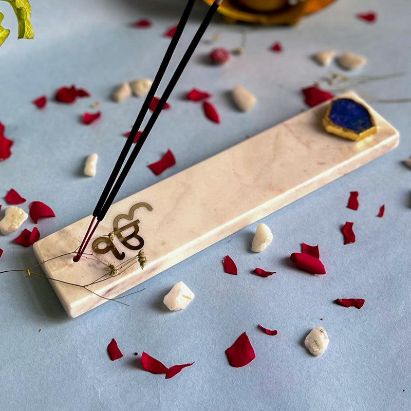 In Onkar Marble Incense Holder With Agate Plating - Blue media 3