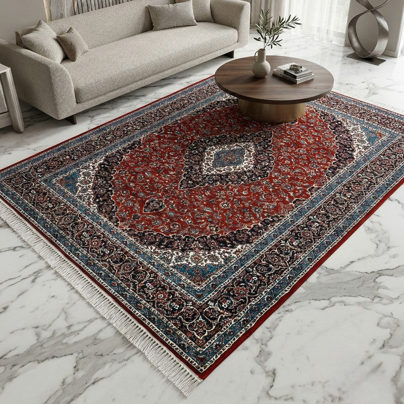 Riti Rang Artificial Silk Carpet - Red - 6 x 9 ft