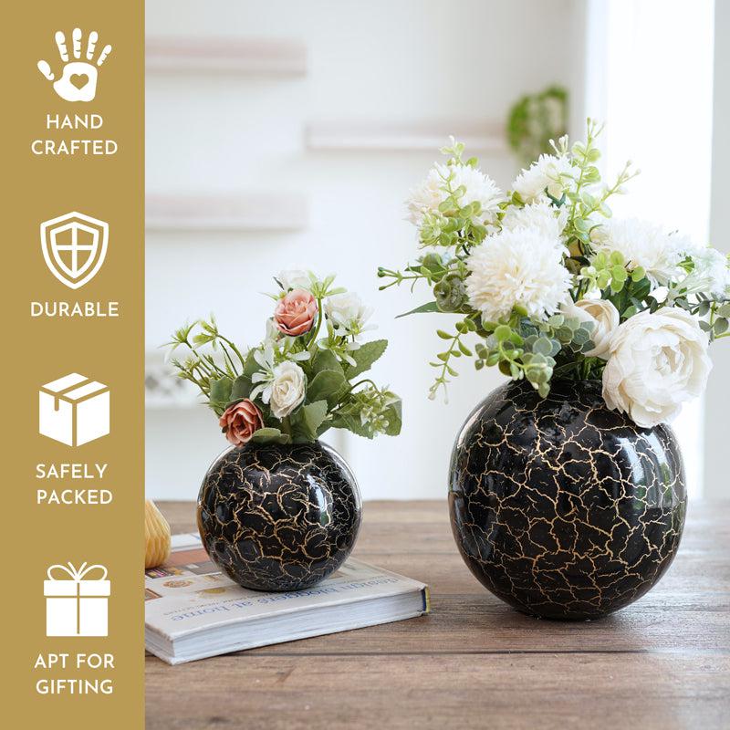 Manva Crackled Ball Vase (Black) - Set Of Two media 5