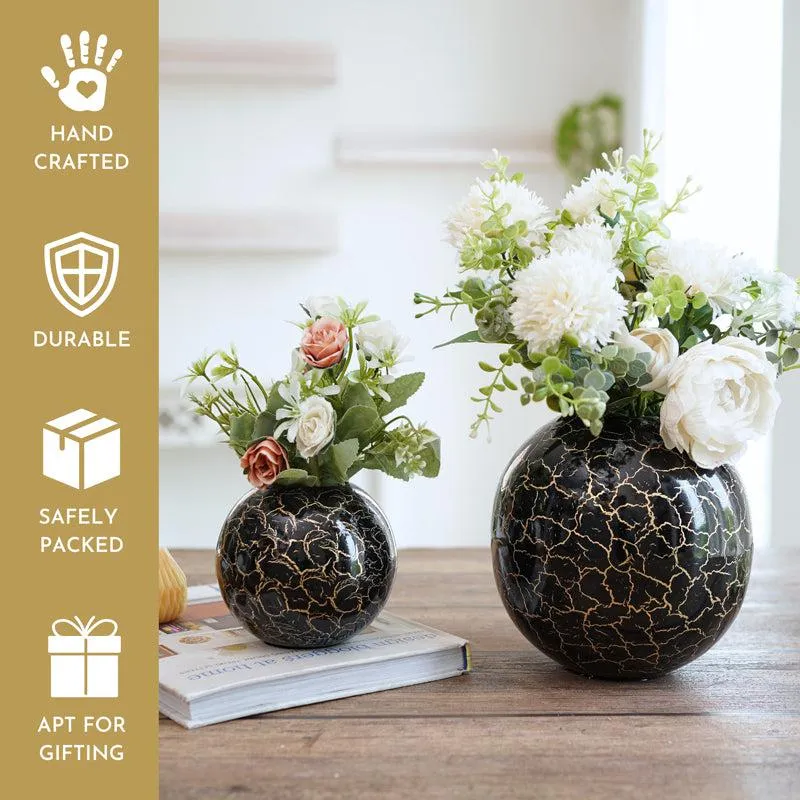 Manva Crackled Ball Vase (Black) - Set Of Two media 5