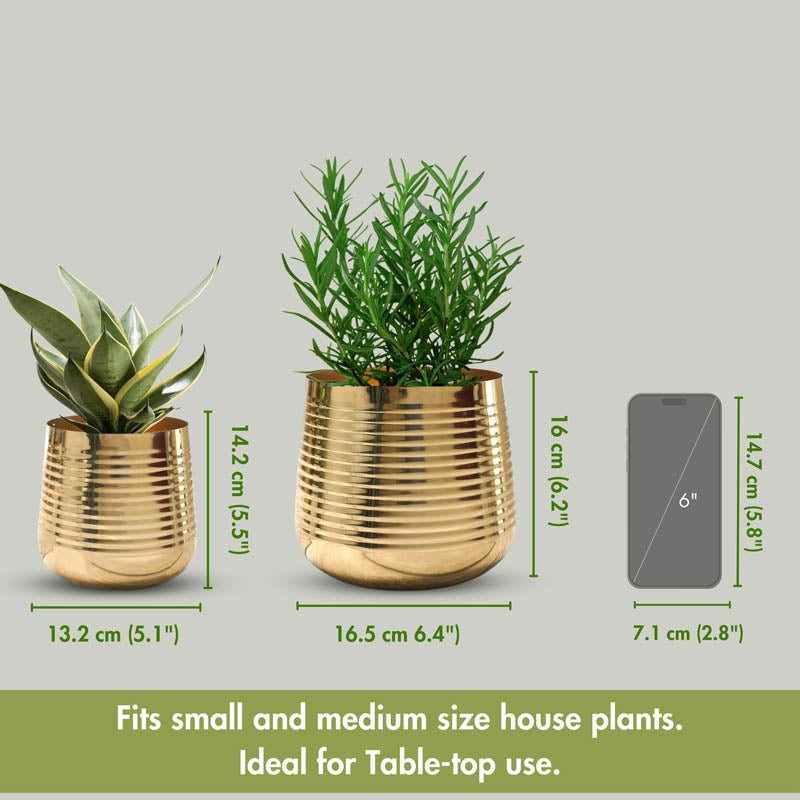 Auric Metal Gold Ribbed Planter - Set of 2 media 9