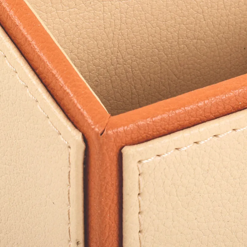 Tisca Slant Faux Leather Desk Organizer - Beige media 5