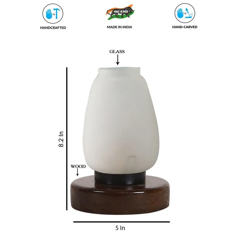 Glowflare Glass Table Lamp With Wooden Base - White & Brown media 8