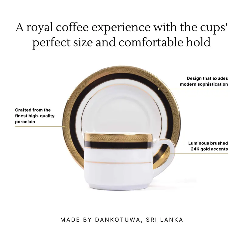 Vienna 24k Gold Brushed Porcelain Tea Cup & Saucer (Blue/280 mL Each) - Set of Six media 4