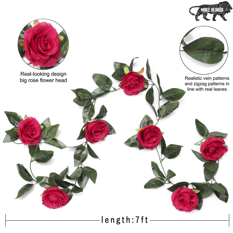 Fiora Artificial Rose Creeper (Rani Pink)  Set of Two media 7