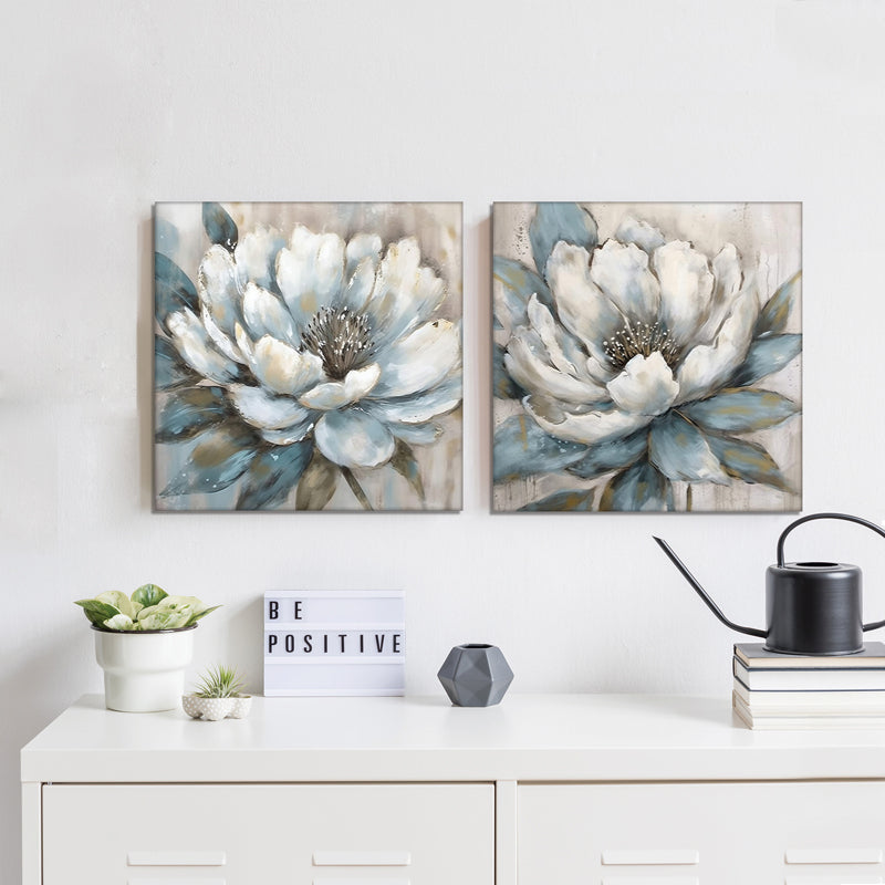 Alabaster Blossoms Canvas Wall Painting - Set Of Two media 3