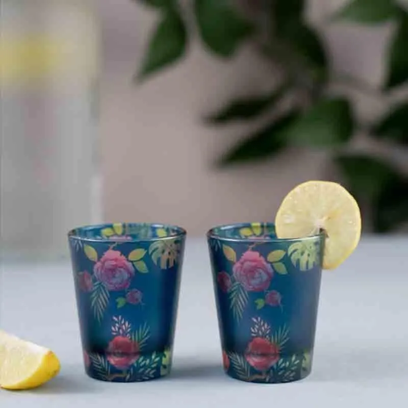 Misty Morning Roses Blue Frosted Shot Glass (30 ml ) - Set Of Two media 1