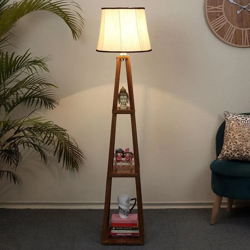 Blace Netima Wooden Floor Lamp With Shelf - Cream media 1