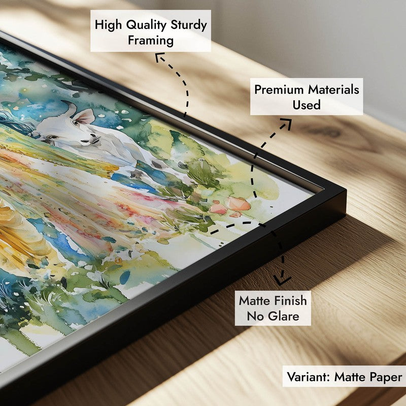 Sri Radha Krishna Spiritual Archival Paper Wall Painting With Frame - Black media 7